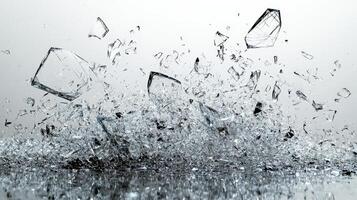 Tiny shards of glass scatter in all directions, creating a captivating display of motion and light photo