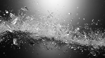 Shards of glass glimmer, scattering light into an abstract design on a dark background photo