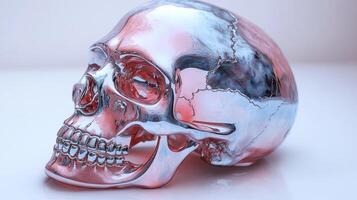 This artistic skull embodies a blend of metallic colors, reflecting a captivating aesthetic appeal photo