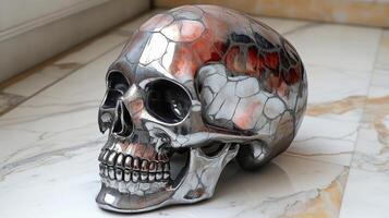 This stunning skull sculpture shines with its polished surface and unique pattern photo