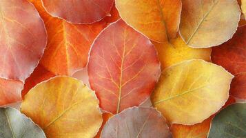A beautiful arrangement of fall leaves showcases rich colors of red, orange, and yellow photo