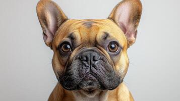 This cute French Bulldog charms with its big eyes and sweet expression in soft light photo