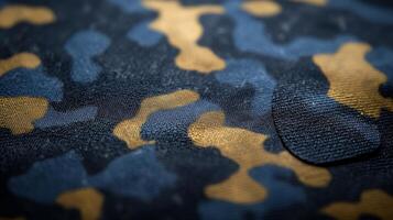 The intricate design of blue and gold camouflage fabric captures attention with its tactile details photo