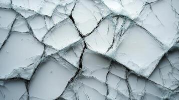Delicate cracks form unique geometric shapes as ice layers shift and settle beneath the winter sun photo