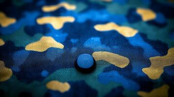 Crafting tools blend beautifully with a colorful camouflage fabric, showcasing creativity photo