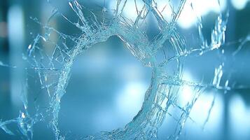Shattered glass's delicate beauty shines in soft blue, revealing intricate patterns photo