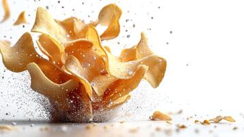 A burst of crispy potato chips splashes seasoning in an exhilarating display of taste and texture photo