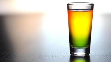 A vibrant layered drink in a clear glass offers a refreshing experience photo