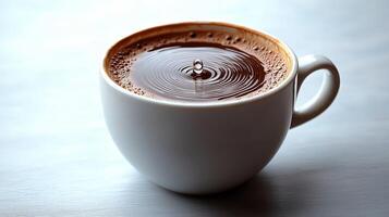 Steam rises from a freshly poured cup of coffee, creating gentle ripples on the surface photo