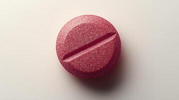A vibrant pink pill lies on a smooth surface, representing a focus on health and healing photo
