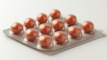 A close-up shows colorful capsules in a blister pack, emphasizing their smooth surfaces photo