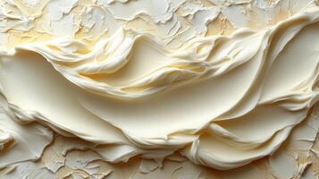 Rich cream forms elegant waves and curves, capturing the essence of artistry in culinary creation photo