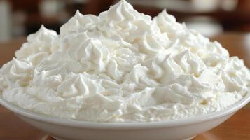 A generous serving of rich whipped cream sits invitingly, perfect for topping desserts photo