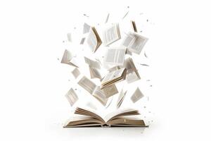 An image illustrating an open book with pages fluttering, symbolizing creativity and imagination photo