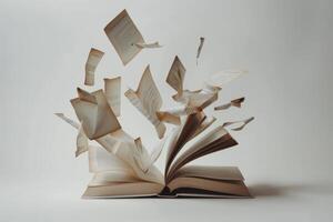 An image illustrating an open book with pages fluttering, symbolizing creativity and imagination photo
