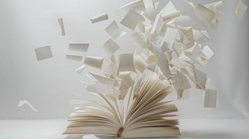 An image illustrating an open book with pages fluttering, symbolizing creativity and imagination photo