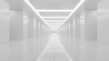 Futuristic White Corridor with Minimalist Design and LED Lighting for a sleek and clean ambiance photo