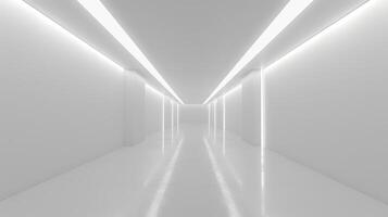 Futuristic White Corridor with Minimalist Design and LED Lighting for a sleek and clean ambiance photo