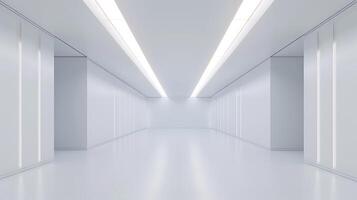 Spacious modern white corridor with elegant bright lighting, designed in a minimalist style photo