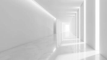 Futuristic White Corridor with Minimalist Design and LED Lighting for a sleek and clean ambiance photo