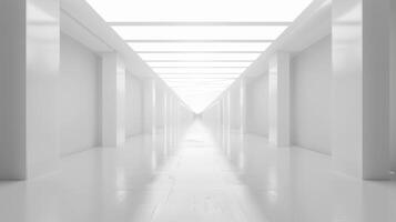 Modern, Futuristic and Clean White Corridor with Bright Lights and Symmetrical Design photo