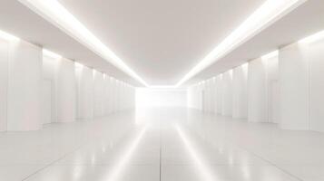 Futuristic White Corridor with Minimalist Design and LED Lighting for a sleek and clean ambiance photo