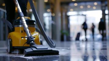 A modern shopping mall cleaning service is efficiently carried out using professional equipment photo