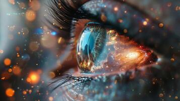 Cosmic Eye fusion of galaxy and human eye, blending celestial and earthly features in digital art photo