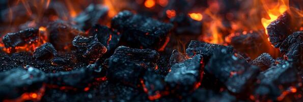 Incandescent charcoal embers with beautiful orange and reddish tones photo