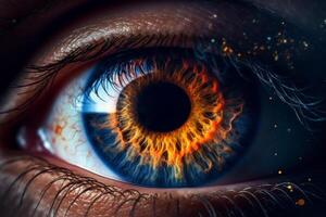 Detailed eye with cosmic elements in fiery colors, creating intense visual experience photo