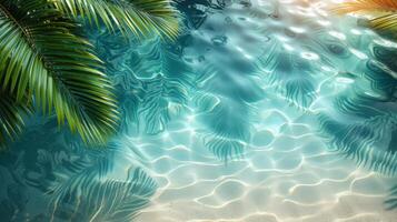 Tranquil Tropical Waters Under Palm Leaves, Offering a Peaceful Escape to a Picturesque Paradise photo