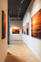 Join us to explore a captivating art exhibition featuring vibrant abstract pieces displayed throughout the gallery, blending creativity and modern aesthetics for an enriching experience photo