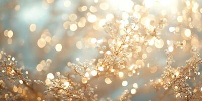 A stunning and beautiful abstract background filled with warm golden bokeh, along with glistening decorations that evoke feelings of joy and a sense of magic during the enchanting festive season photo