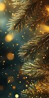 Experience the enchanting beauty of twinkling lights and golden decorations on a lush tree, set against a dreamy bokeh background, perfect for festive winter celebrations filled with cheer photo