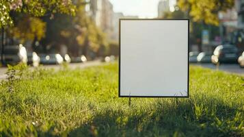 Blank billboard on grass in the city photo
