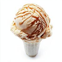 Indulge in a scoop of luscious, creamy caramel swirl ice cream, boasting a rich texture and delightful flavor, making it an ideal treat for any occasion or celebration you may have photo