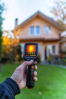 Explore the fascinating thermal imaging of a house exterior, thoroughly analyzing the temperature variations present for improved energy efficiency and effective heat loss detection strategies photo