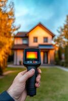Discover the impressive thermal efficiency of a homes exterior by utilizing a thermal imager, which will help you identify heat loss areas and insulation issues that may need attention photo