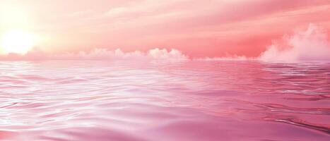 A serene and tranquil scene showcases a stunning pinkhued ocean at sunset, creating an ideal backdrop for various applications and providing soothing visual elements for relaxation and inspiration photo