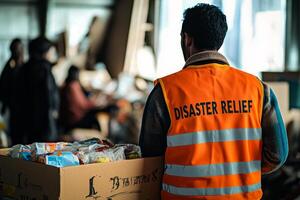 Volunteers are working tirelessly to deliver essential supplies like food and water to those in need during disaster evacuations, demonstrating community support and humanitarian efforts photo
