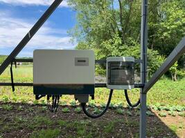 Solar inverter hybrid isometric system controller with switch. photo