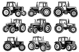 Silhouette of tractor white background bundle vector