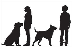 Man with dogs silhouette on white background vector