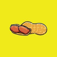 Unique illustration of a peanut with shells on a vibrant yellow background. Perfect for food art projects or educational materials about nuts. vector