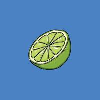 detailed illustration of a half lime with bold outlines on a bright blue background, showcasing its vibrant green color and juicy texture. vector