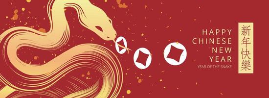 2025 Chinese new year, year of the snake banner template design with modern line art style snakes on red background. Chinese translation Happy new year vector