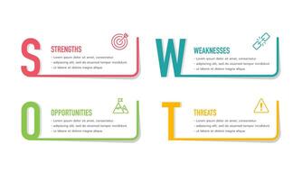 SWOT Analysis concept infographic template. Design separated by letters. Presentation, Framework, Plan and Strategy. vector