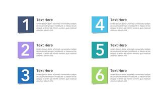 6 Options of square colorful infographics with numbers for business presentations. vector