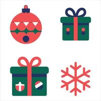 Icons Set ornaments, gift boxes, and snowflakes in minimalist design vector