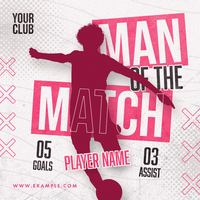 man of the match design with pink color background psd